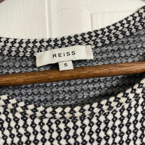 Reiss Jacquard Black White Pattern Short Sleeve Shirt - Picture 4 of 5